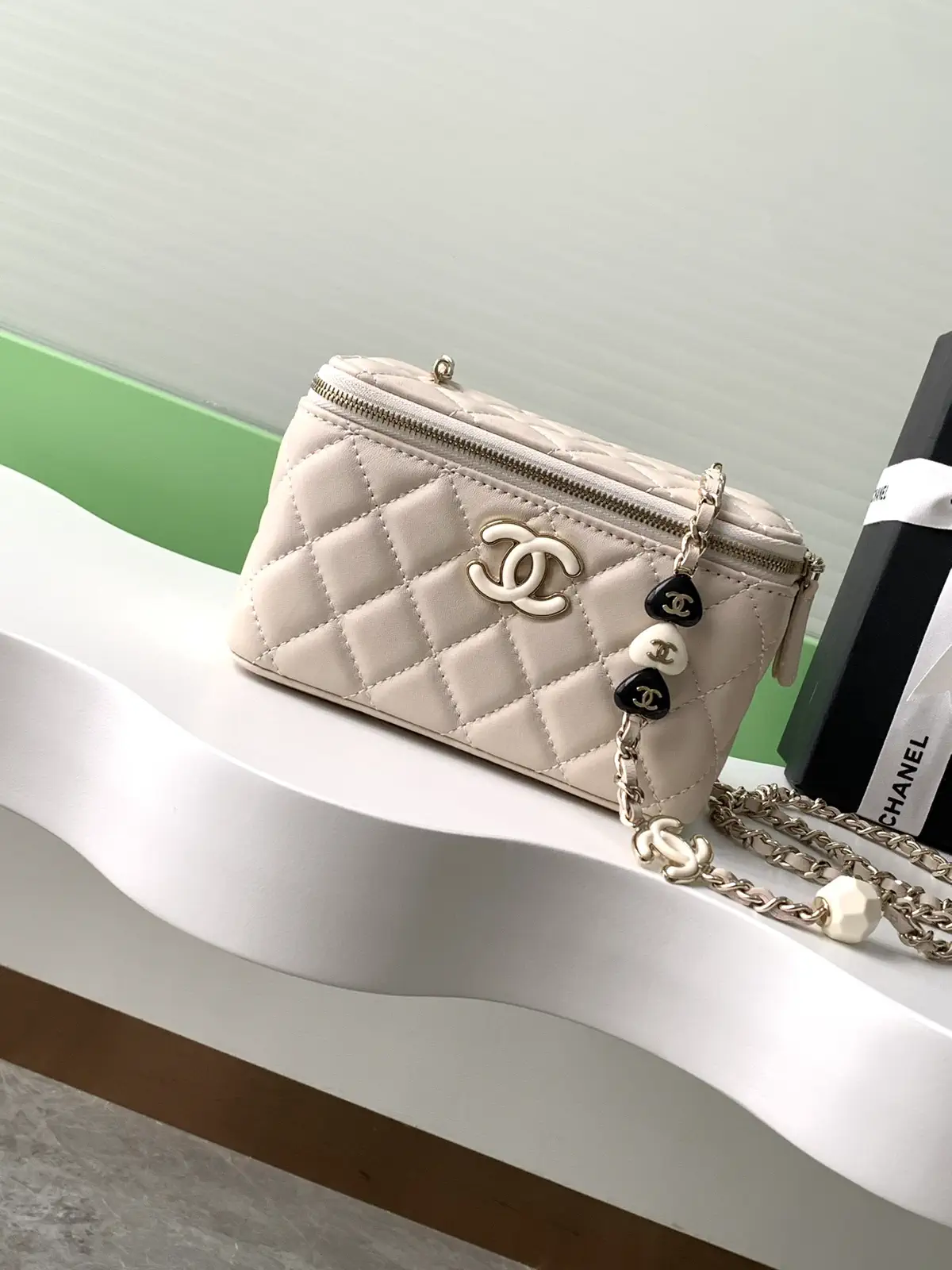 Chanel Quilted Cosmetic Bag with Chain Strap image 1