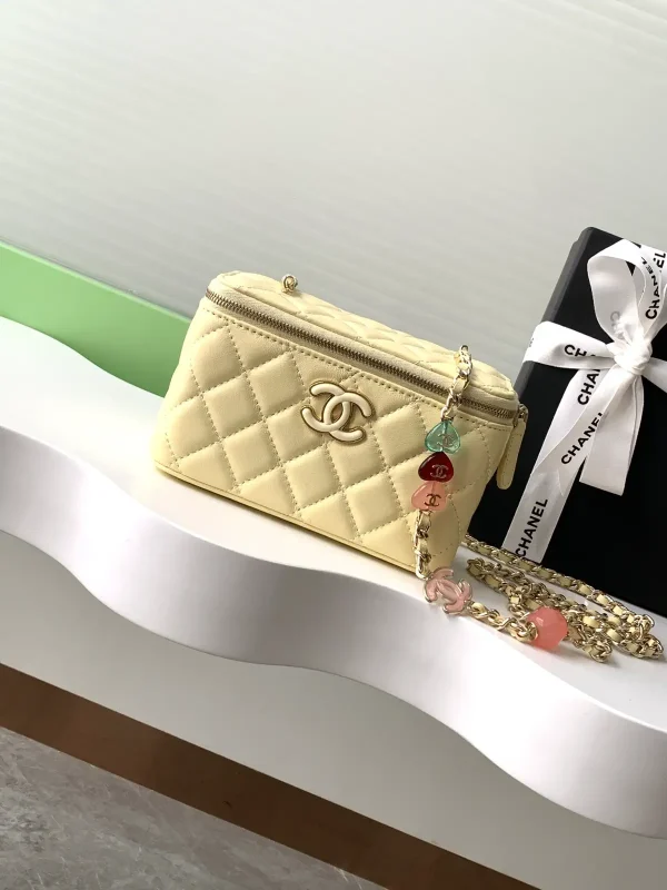 Chanel Quilted Lambskin Cosmetic Bag with Enamel Charm Chain image 1