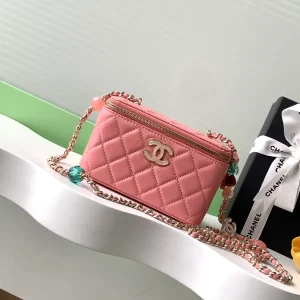 Chanel Quilted Cosmetic Bag with Beaded Chain Strap image 1