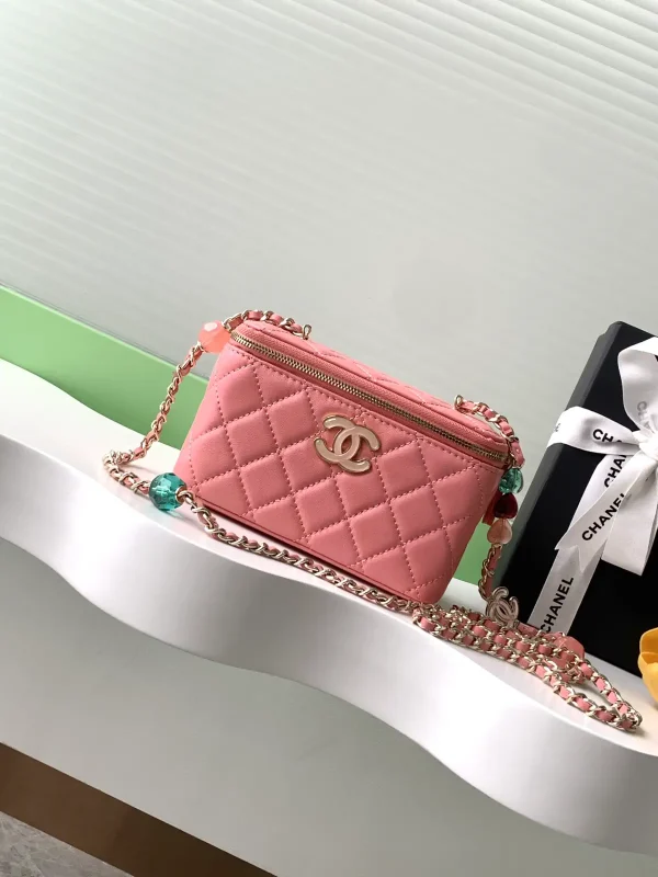 Chanel Quilted Cosmetic Bag with Beaded Chain Strap image 1