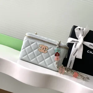 Chanel Quilted Cosmetic Bag with Heart Charm Chain image 1