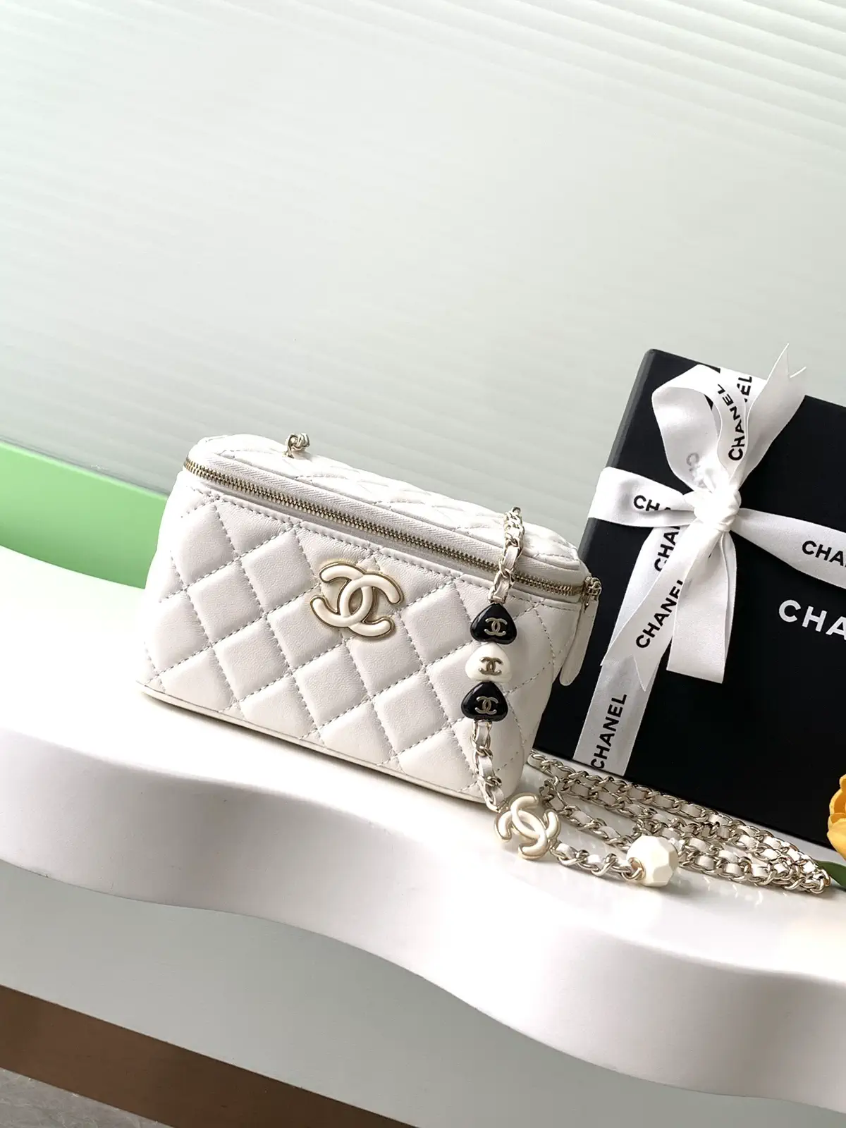 Chanel Quilted Cosmetic Bag with Chain Strap image 1