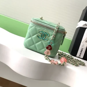 Chanel Quilted Cosmetic Bag with Enamel CC Charm Chain image 1