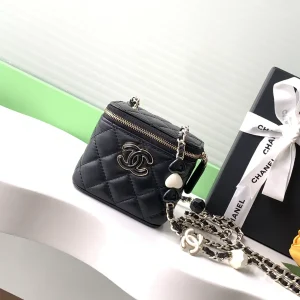 Chanel Quilted Lambskin Mini Cosmetic Bag with Chain Strap image 1