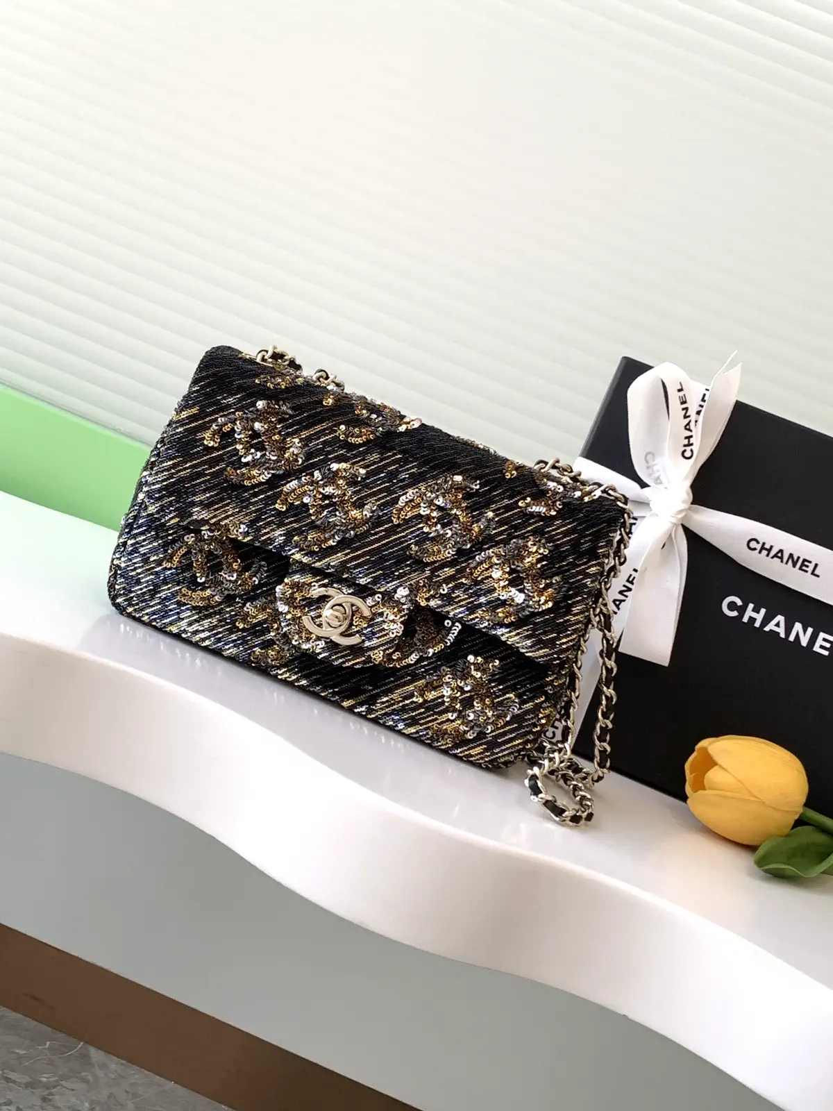 Chanel Sequin Monogram Flap Shoulder Bag image 1