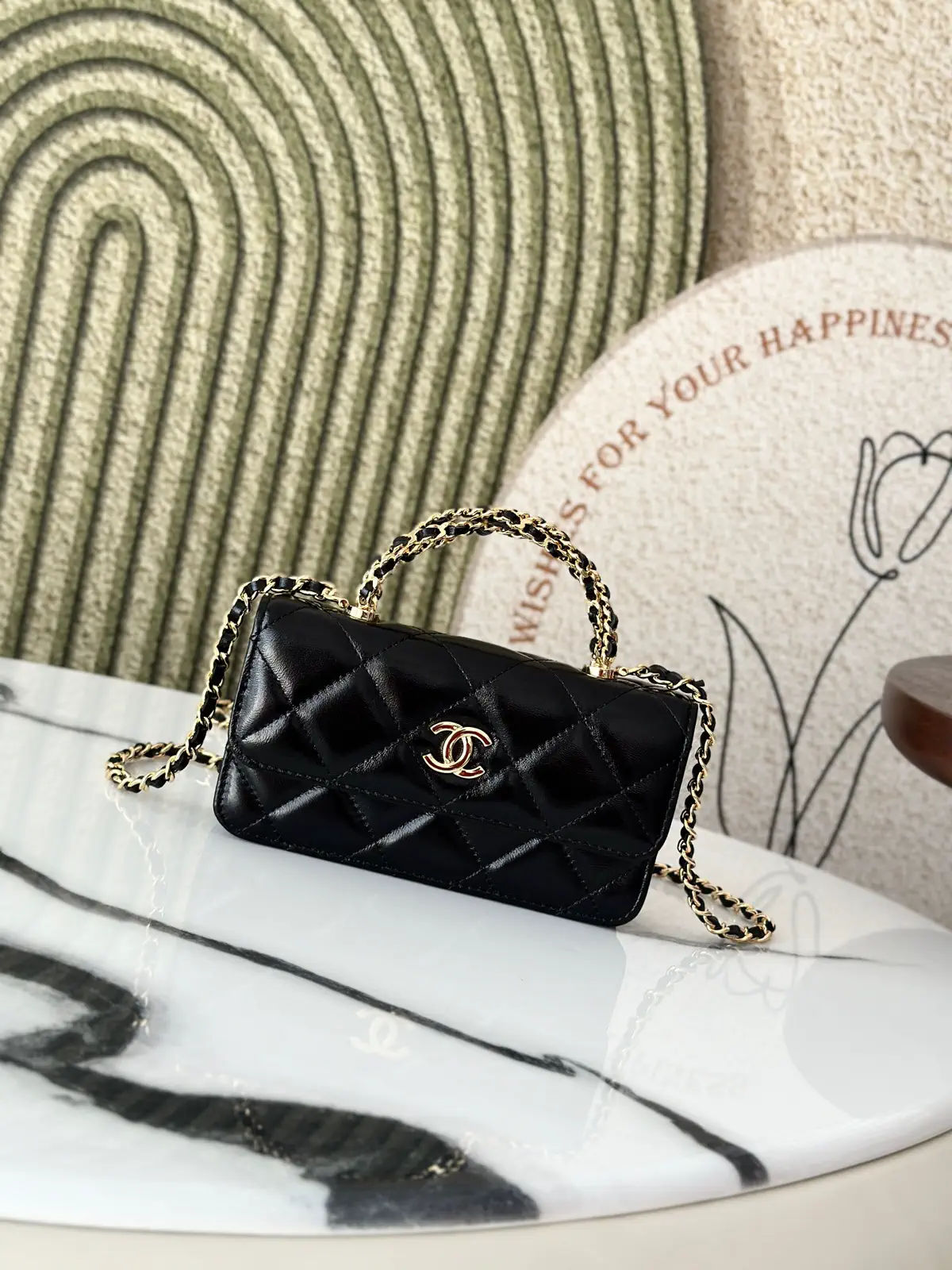 Chanel Quilted Chain Crossbody Bag with Woven Handle image 1