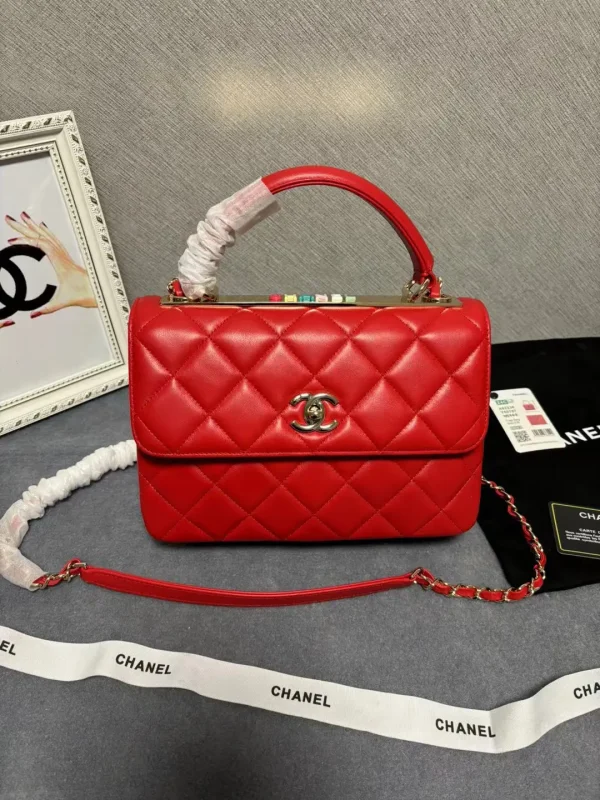 Chanel Quilted Red Top Handle Bag image 1