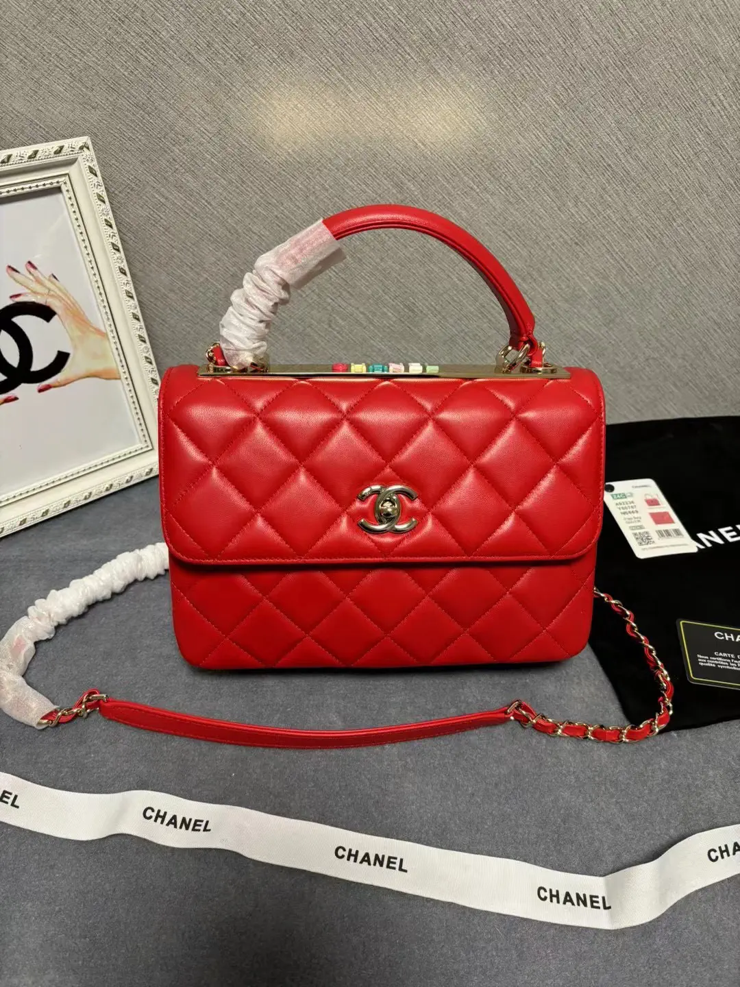Chanel Quilted Red Top Handle Bag image 1