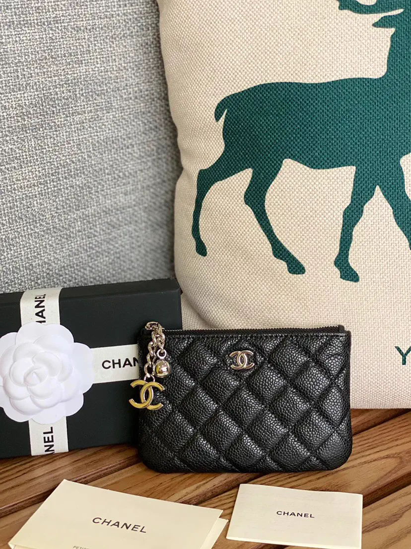 Chanel Quilted Zip Card Holder with Charm image 1