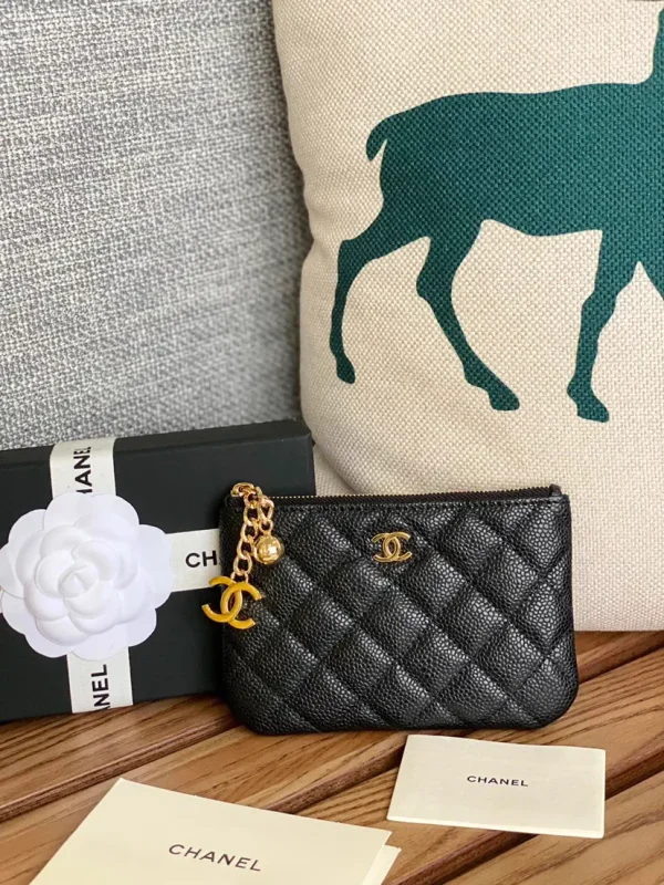 Chanel Quilted Zip Card Holder with Charm image 1