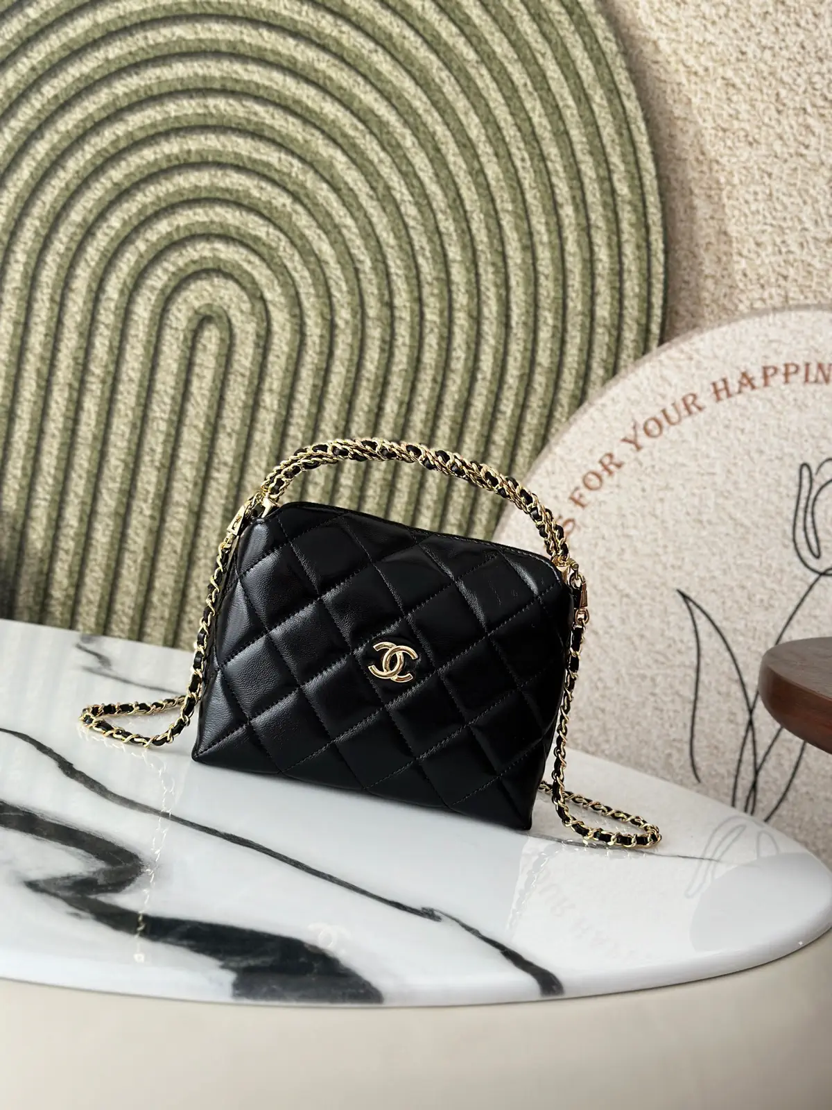 Chanel Quilted Hobo Bag with Woven Handle and Detachable Metal Chain image 1