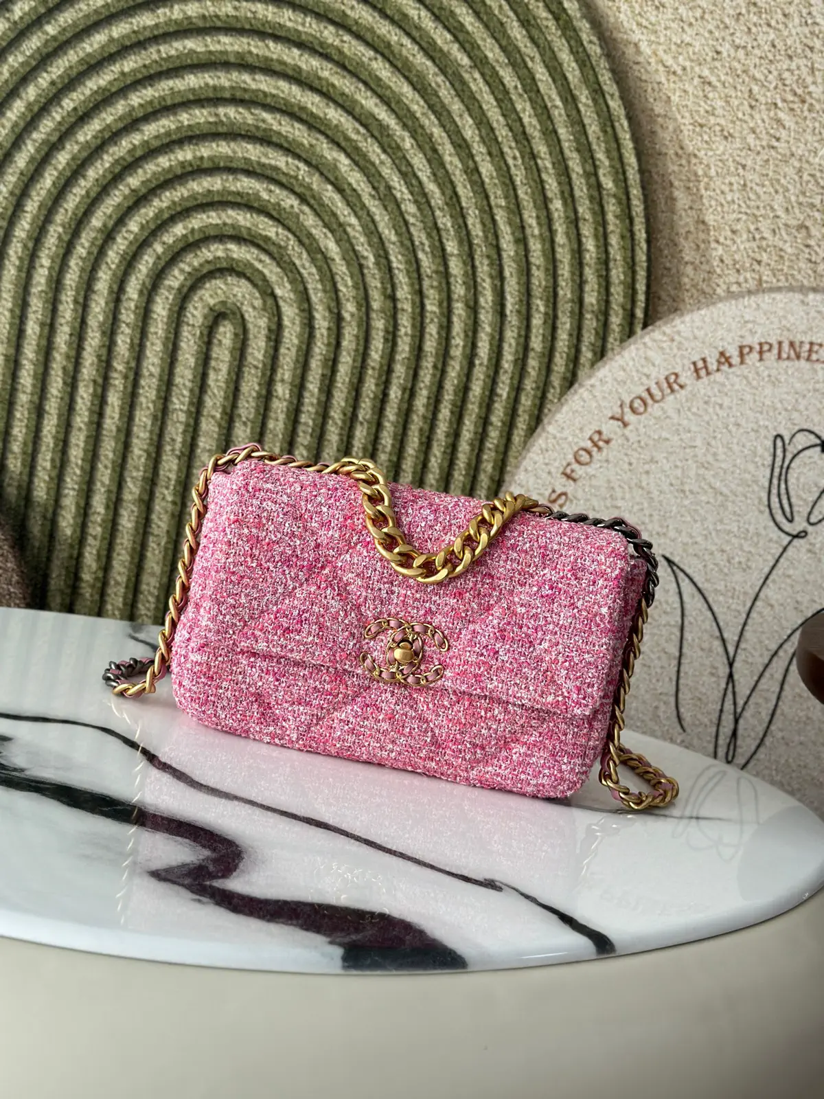 Chanel Pink Tweed Flap Crossbody Bag image 1