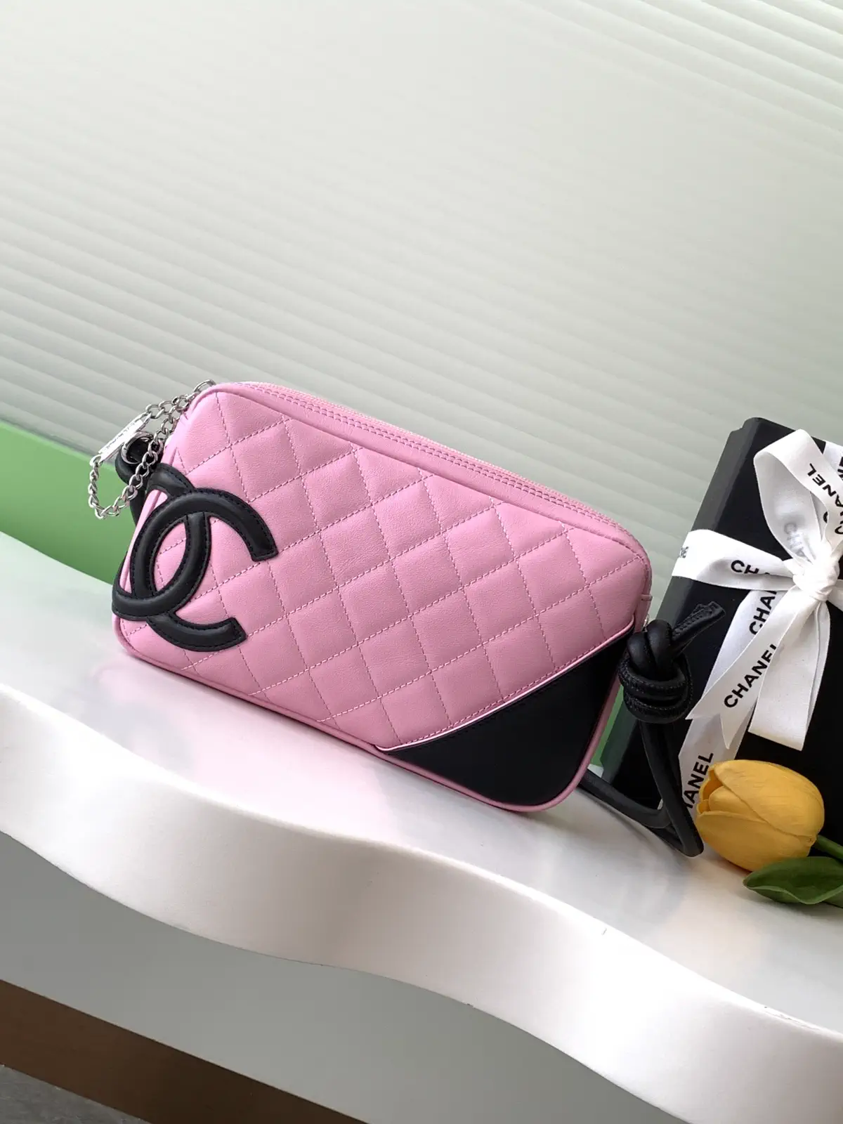Chanel Quilted Pink and Black Crossbody Bag image 1