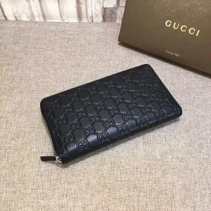 Gucci Black Embossed Monogram Zip Around Wallet image 1