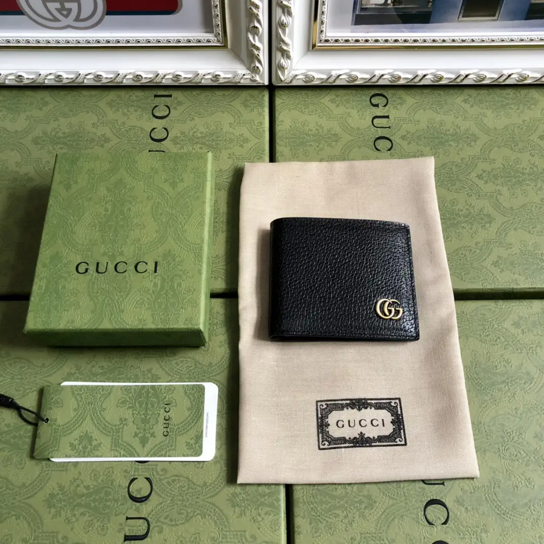 Gucci Black Textured Leather Bifold Wallet with GG Logo image 1