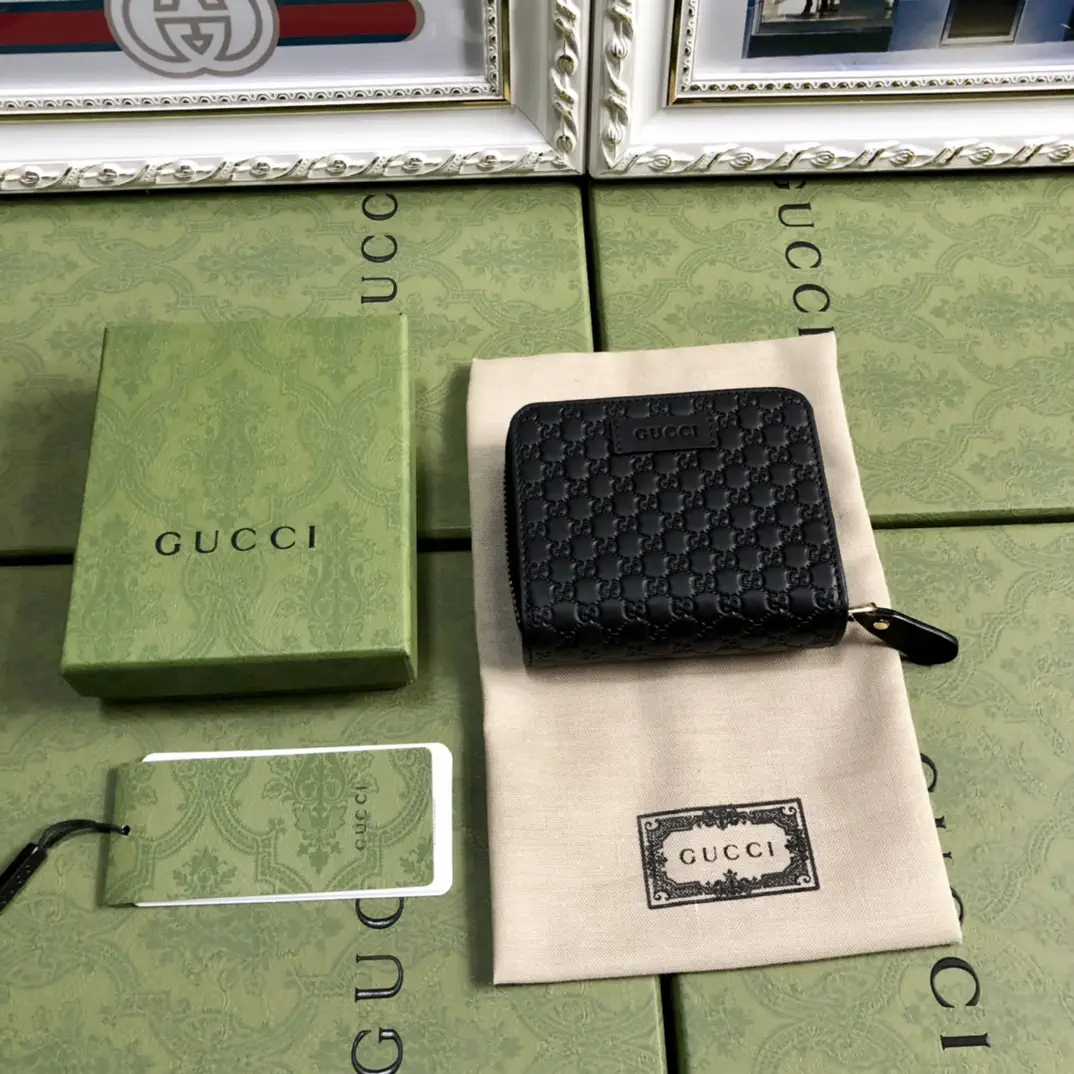 Gucci Black Embossed GG Zip Around Wallet image 1