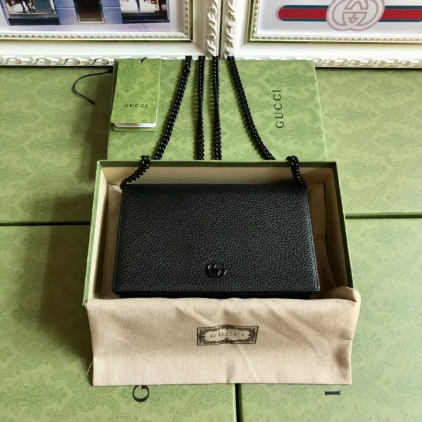 Gucci Black Leather GG Chain Shoulder Bag image 1