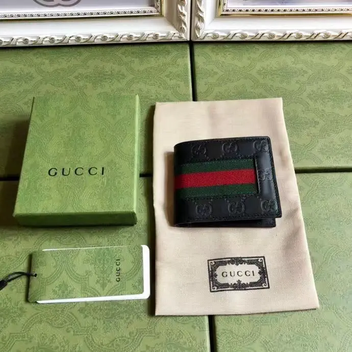 Gucci Black Monogram Web Stripe Wallet image 1