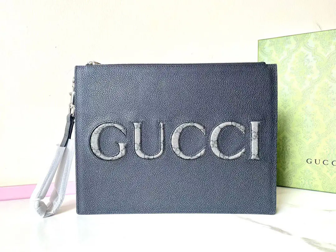 Gucci Black Clutch with GG Inlay Logo image 1