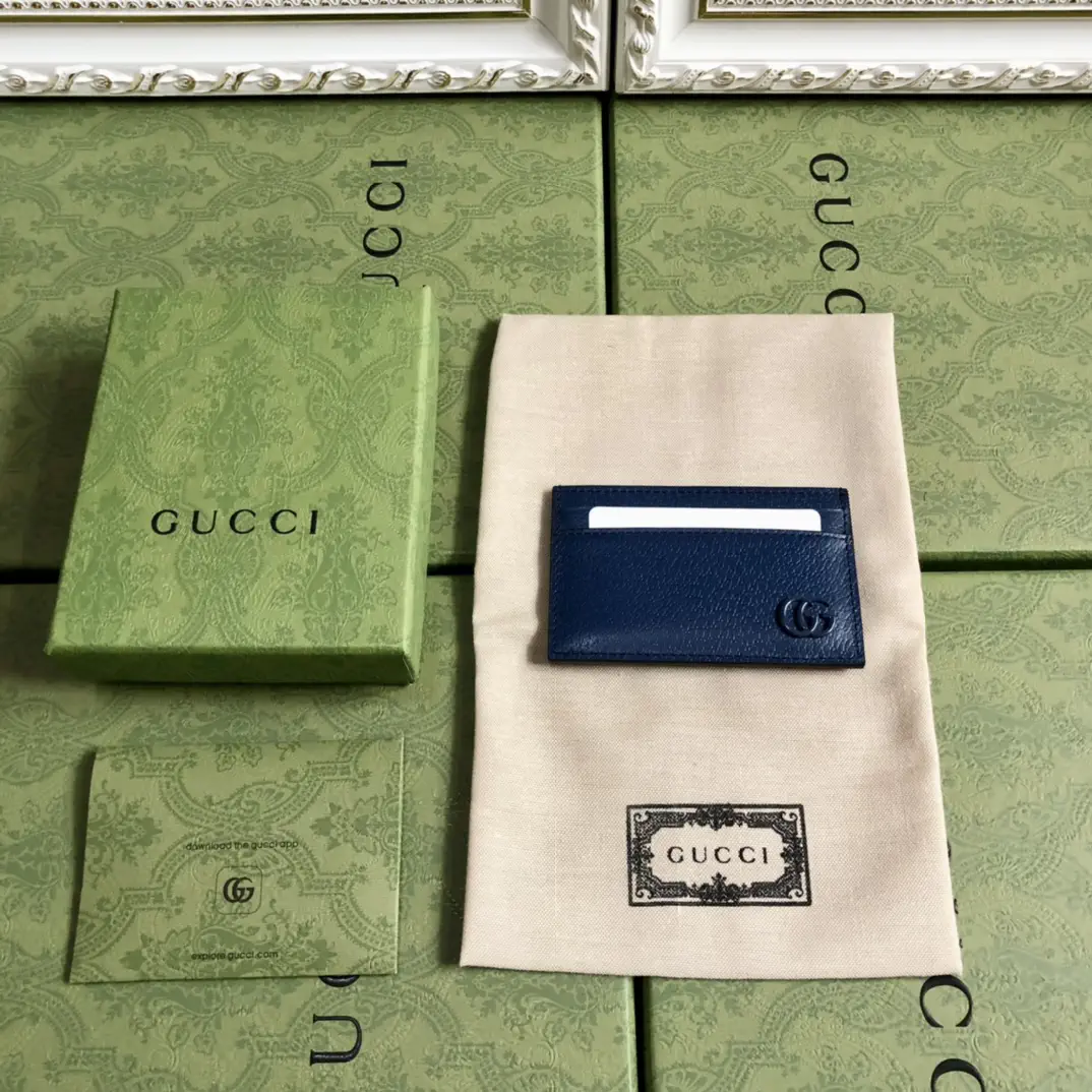 Gucci Navy Blue Leather Card Holder image 1