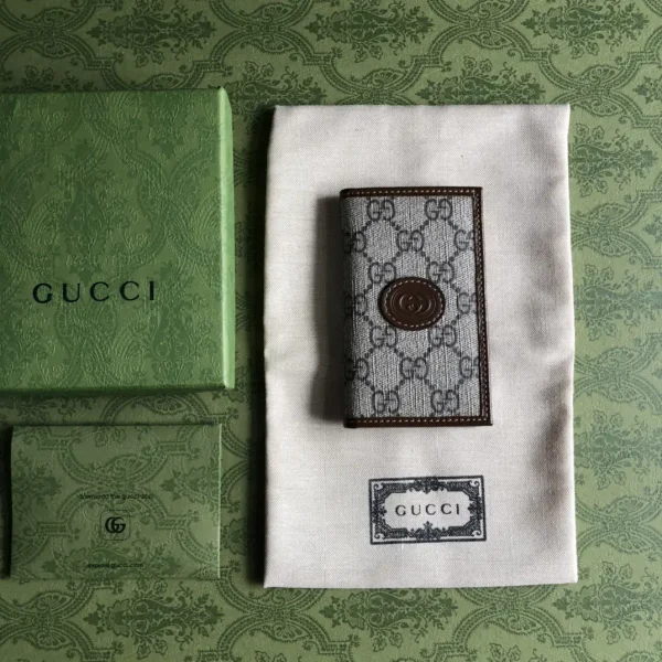 Gucci Monogram Canvas Card Holder with Brown Leather Trim image 1