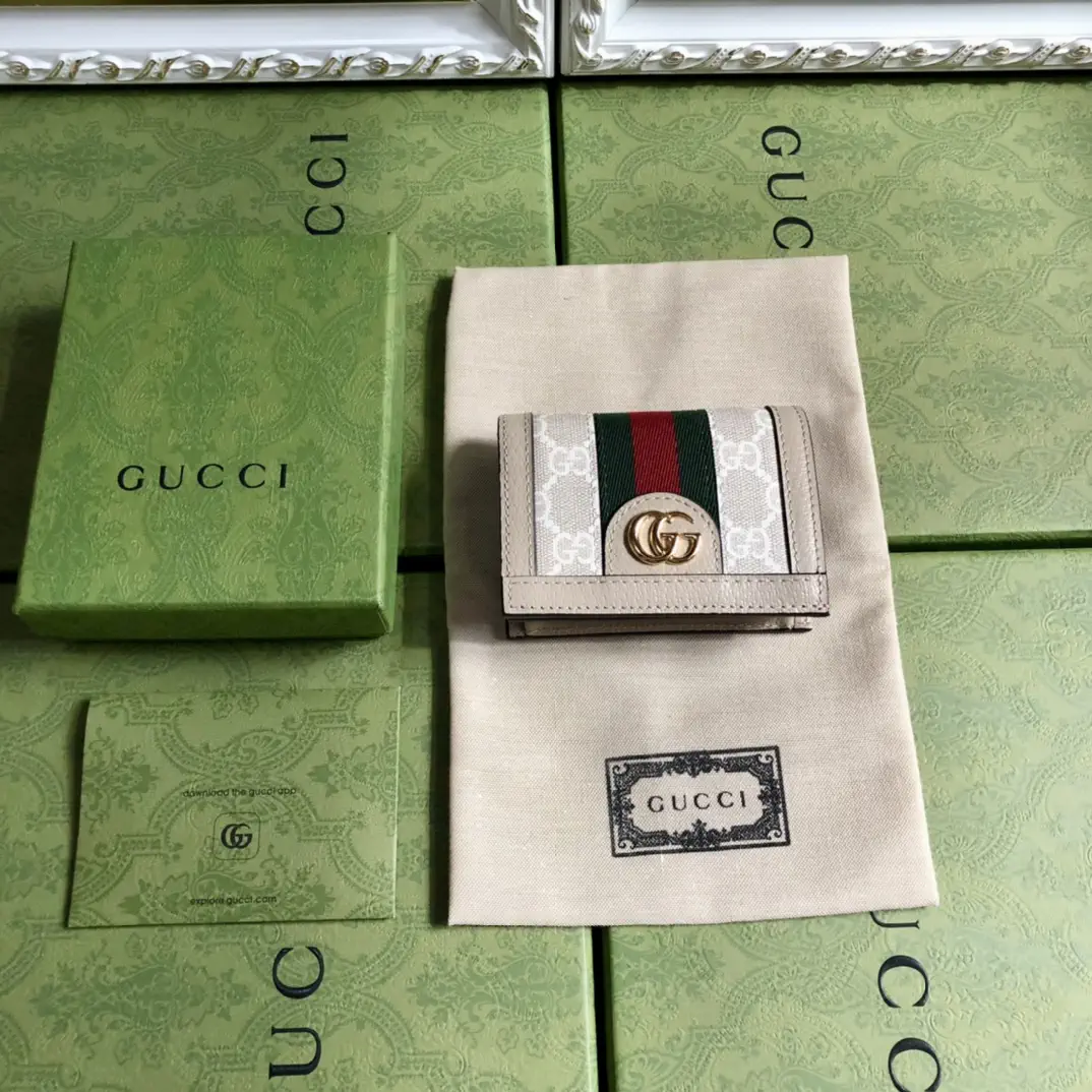 Gucci Oatmeal Monogram Web Stripe Wallet image 1