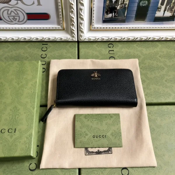 Gucci Black Zip-Around Wallet with Bee Accent image 1