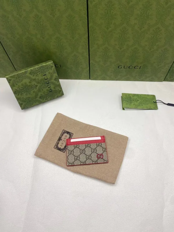 Gucci Monogram Card Holder with Red Trim image 1