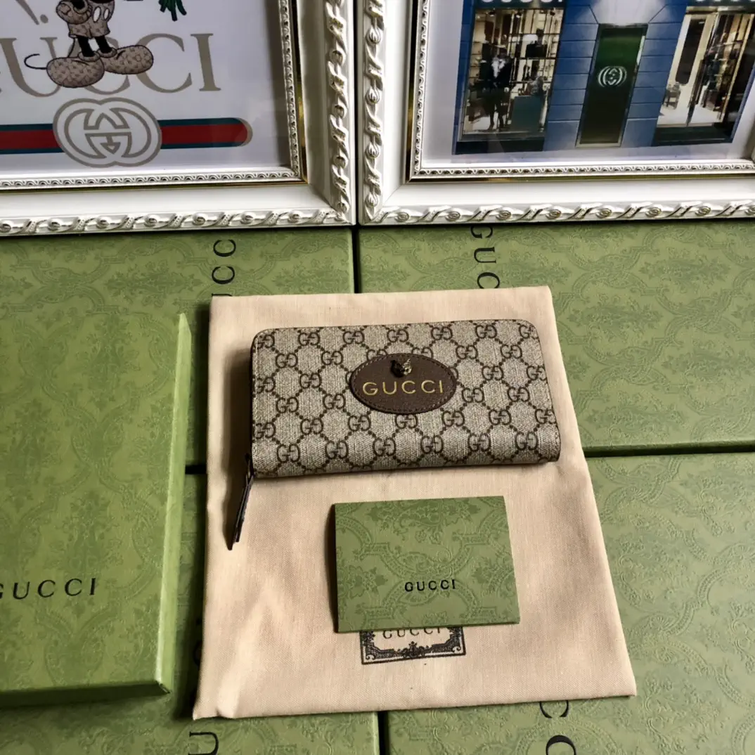 Gucci Monogram Zip Wallet with Tiger Head Tag image 1
