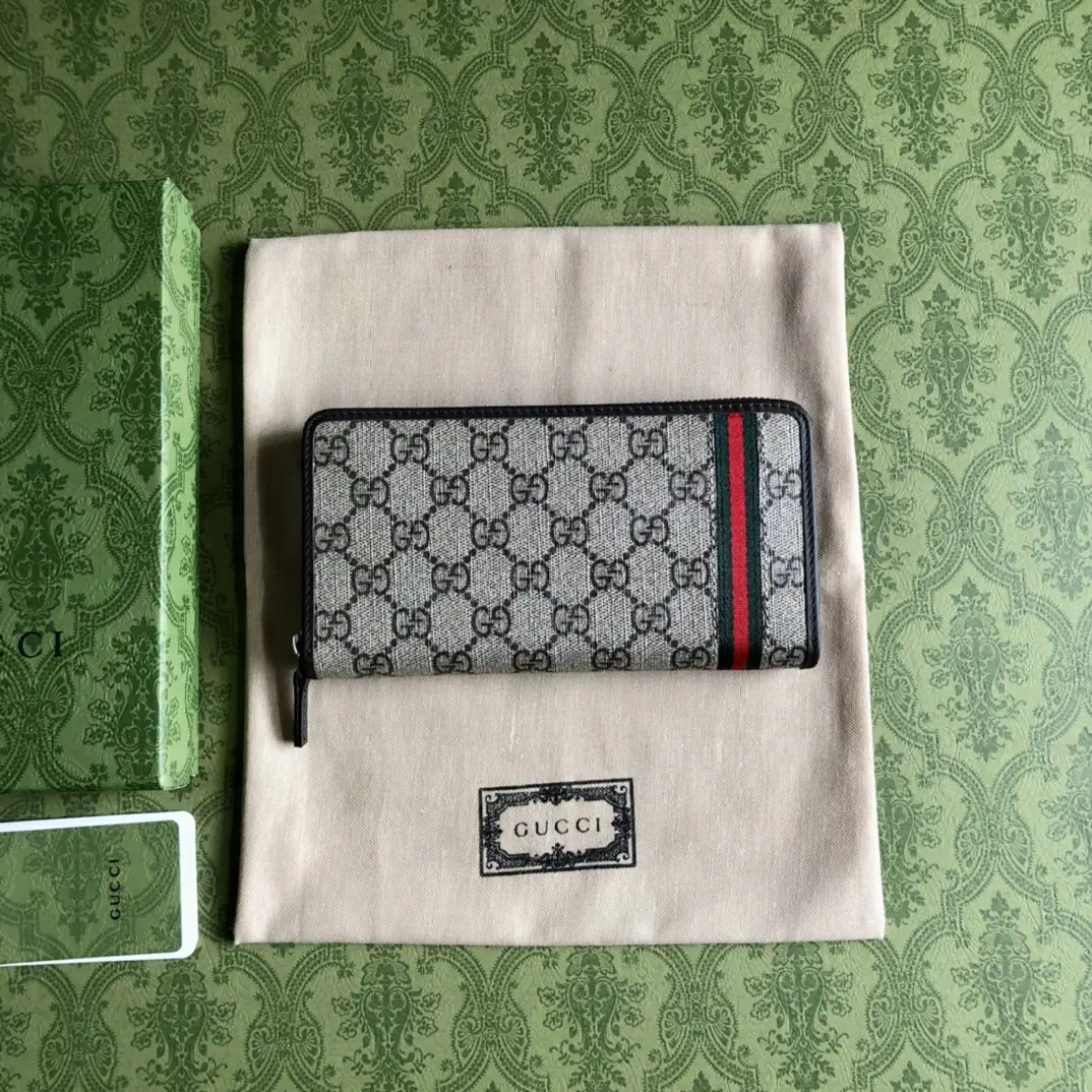Gucci Monogram Web Stripe Zip Around Wallet image 1