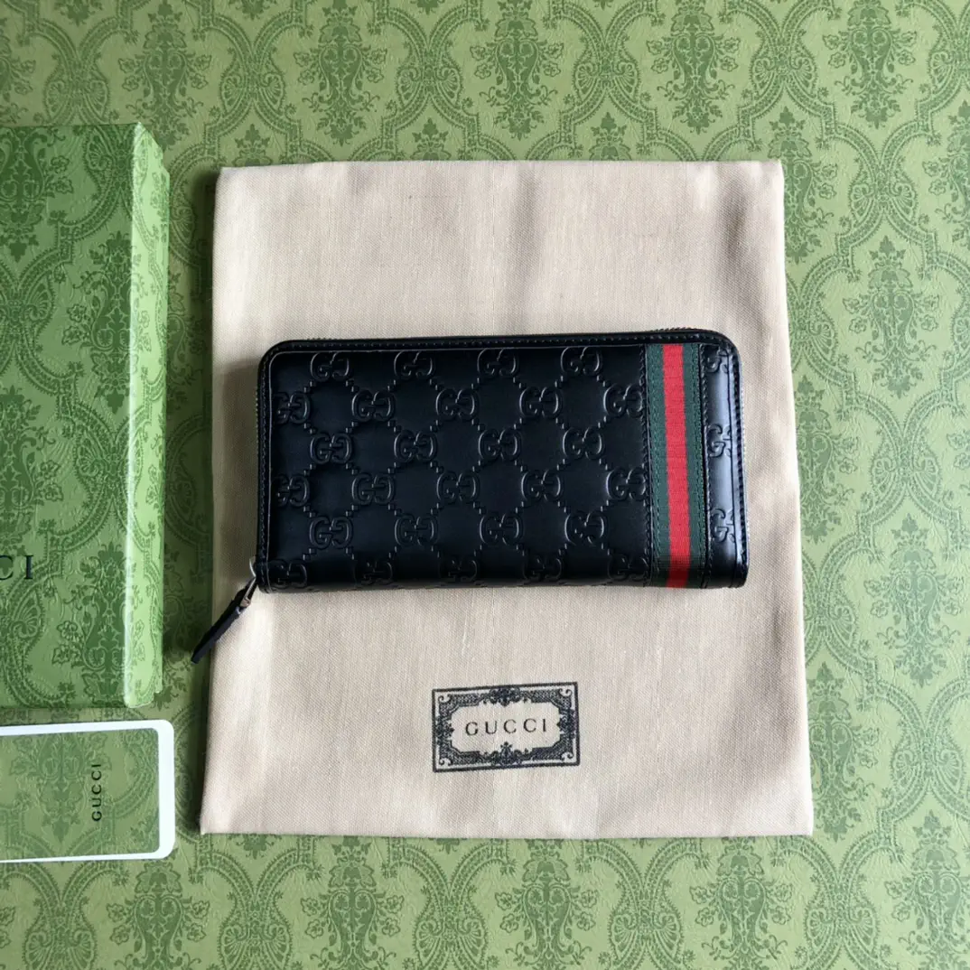 Gucci Black Monogram Zip Around Wallet image 1