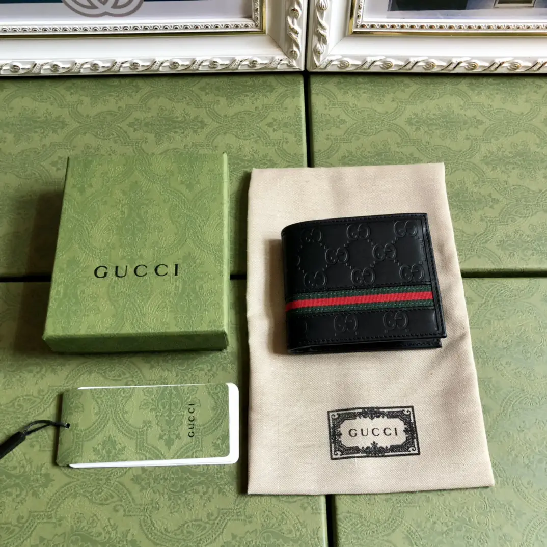 Gucci Black Embossed Web Stripe Wallet image 1