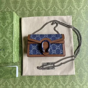 Gucci Denim Super Mini Chain Bag with Tiger Head Clasp image 1