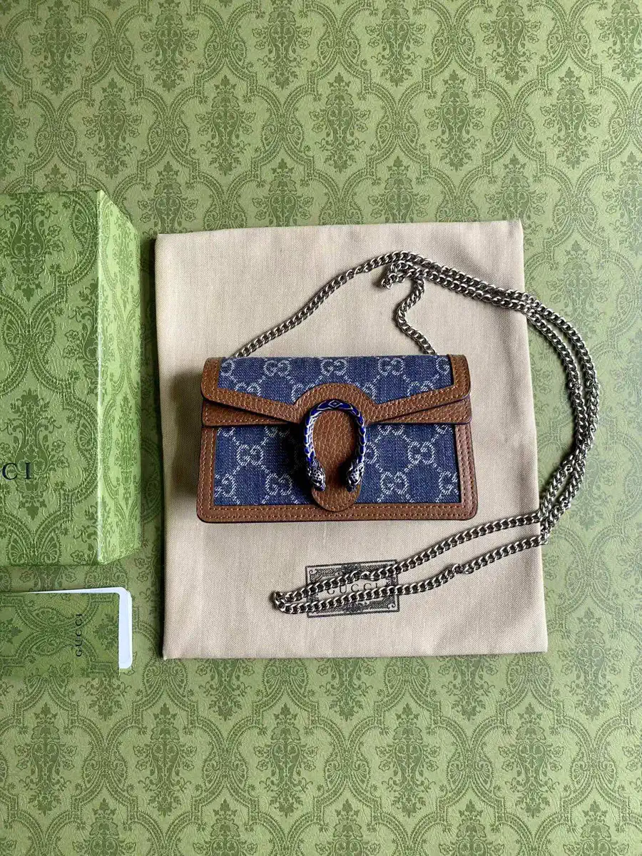 Gucci Denim Super Mini Chain Bag with Tiger Head Clasp image 1