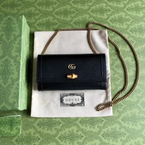 Gucci Diana Black Leather Chain Wallet with Bamboo Lock image 1
