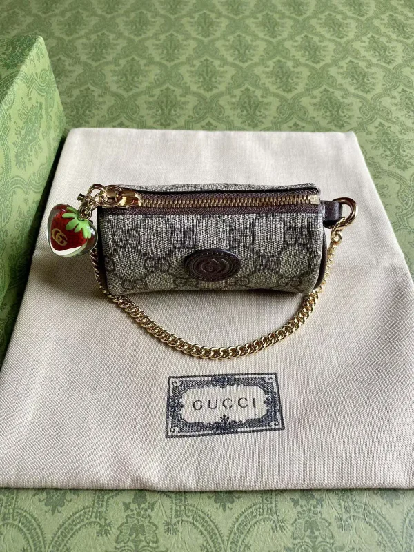 Gucci Monogram Canvas Coin Purse with Strawberry Charm image 1
