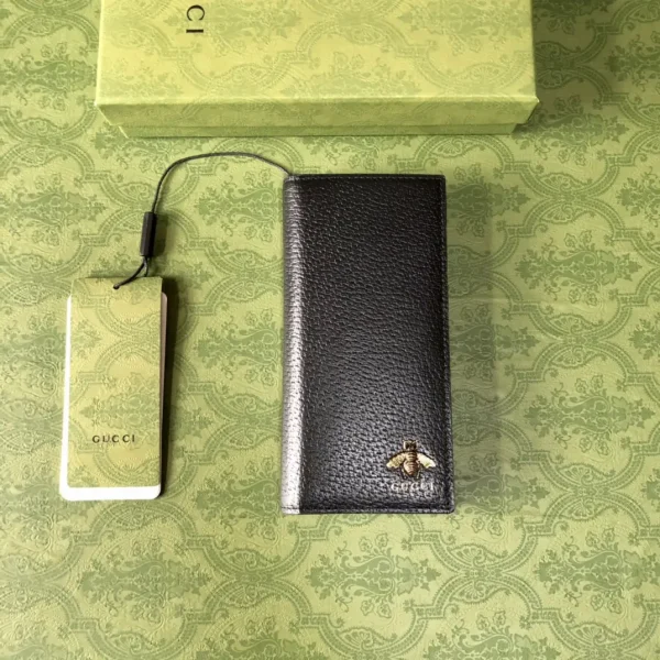 Gucci Black Leather Long Wallet with Bee Accent image 1