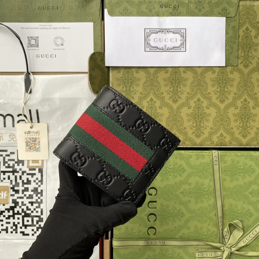 Gucci Black Embossed Web Stripe Bifold Wallet image 1