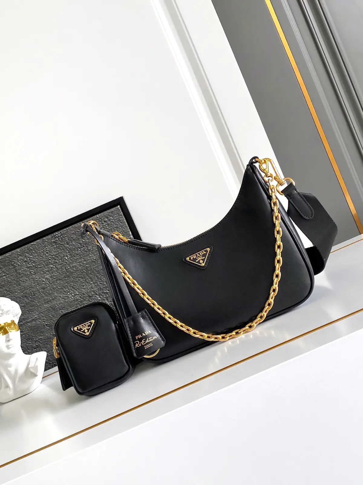 Prada Black Hobo Shoulder Bag with Small Pouch image 1
