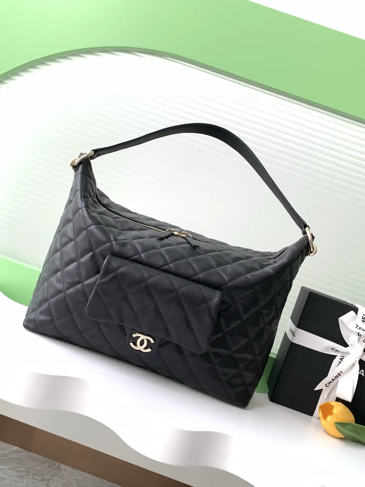 Chanel Quilted Leather Hobo Shoulder Bag image 1
