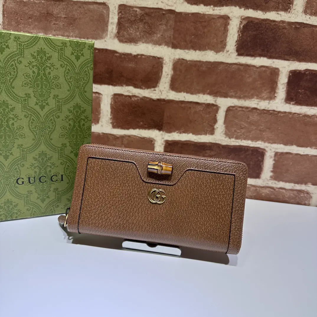 Gucci Brown Long Wallet with Bamboo Accent and Double G Logo image 1