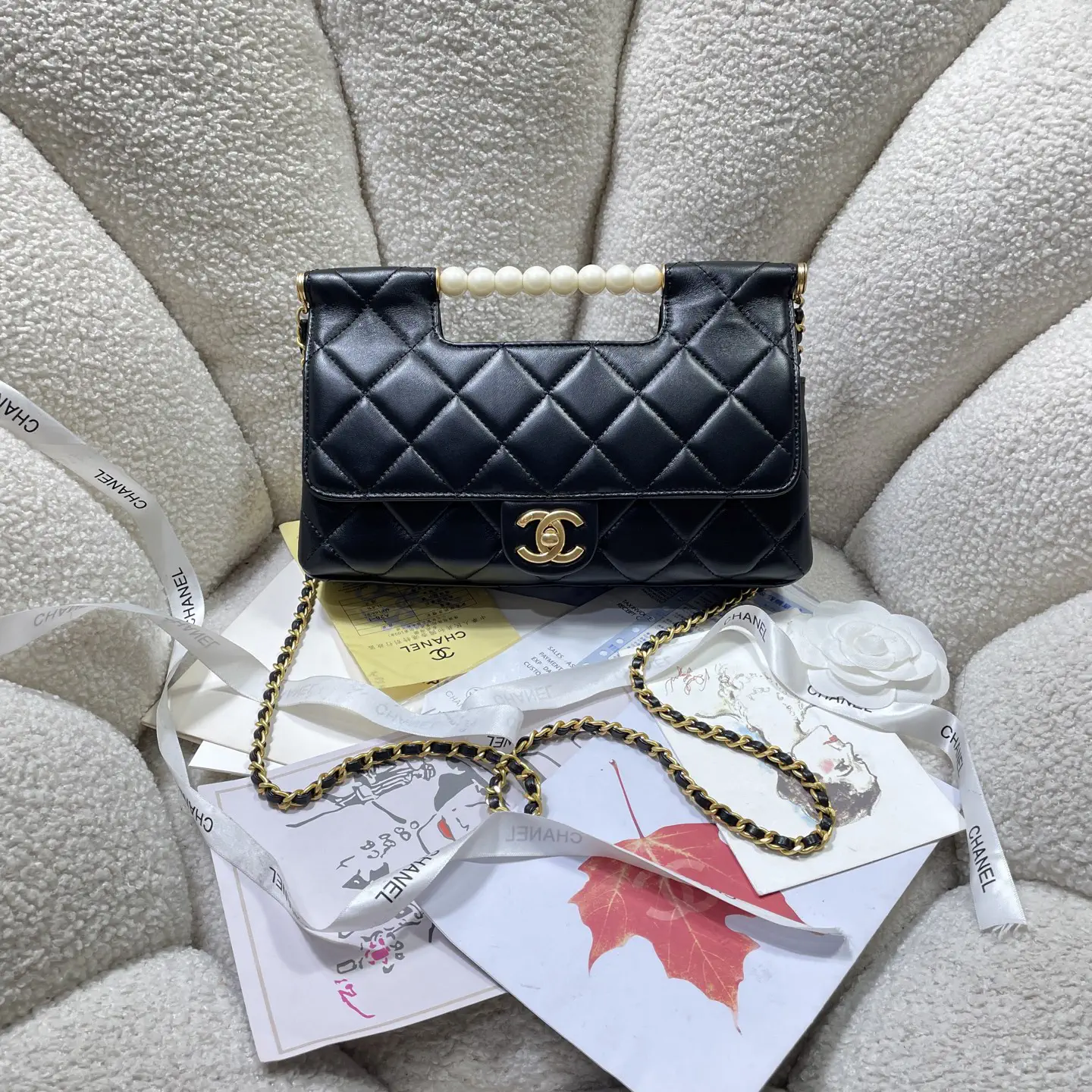 Chanel Quilted Flap Bag with Pearl Handle image 1