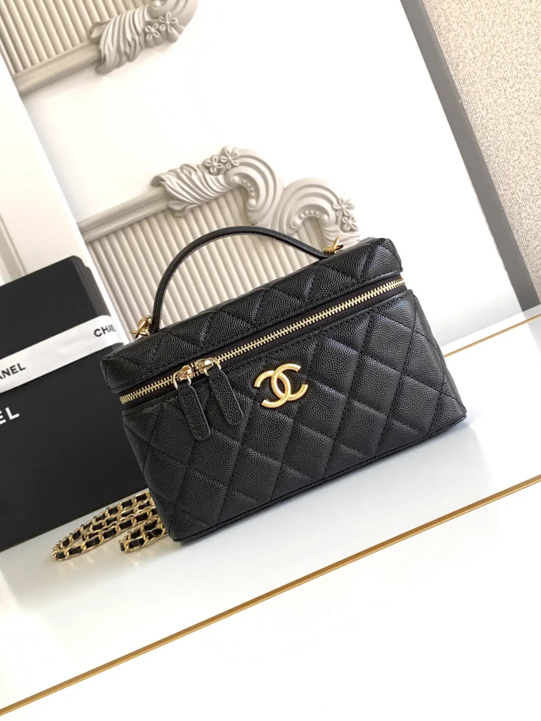 Chanel Quilted CC Logo Top Handle Cosmetic Bag image 1