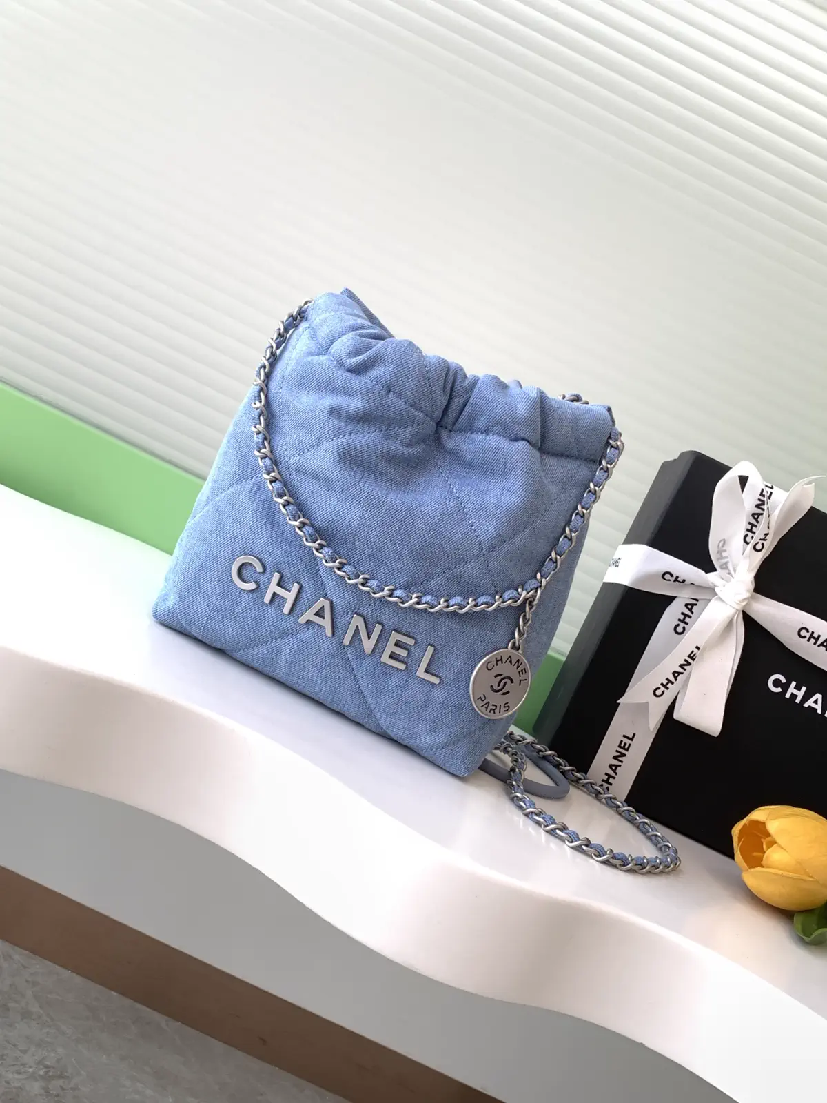 Chanel Quilted Denim Mini 22 Crossbody Bag image 1