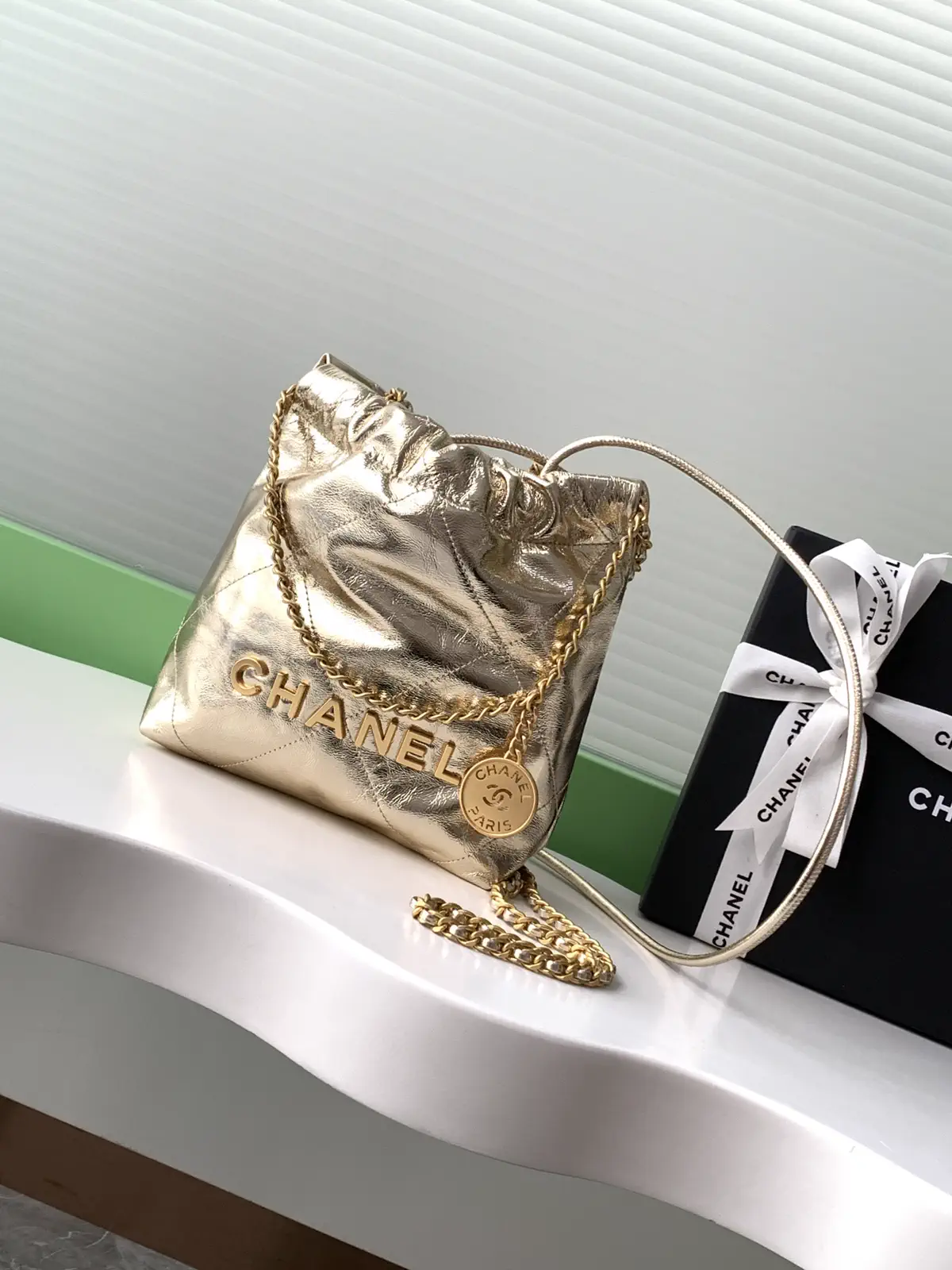 Chanel Mini 22 Quilted Metallic Crossbody Bag image 1