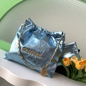 Chanel 22 Metallic Blue Shoulder Bag image 1
