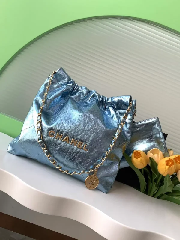 Chanel 22 Metallic Blue Shoulder Bag image 1