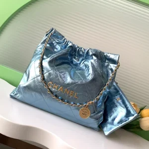 Chanel 22 Quilted Metallic Blue Shoulder Bag image 1