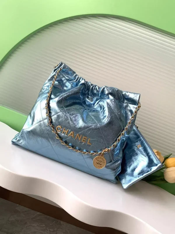 Chanel 22 Quilted Metallic Blue Shoulder Bag image 1