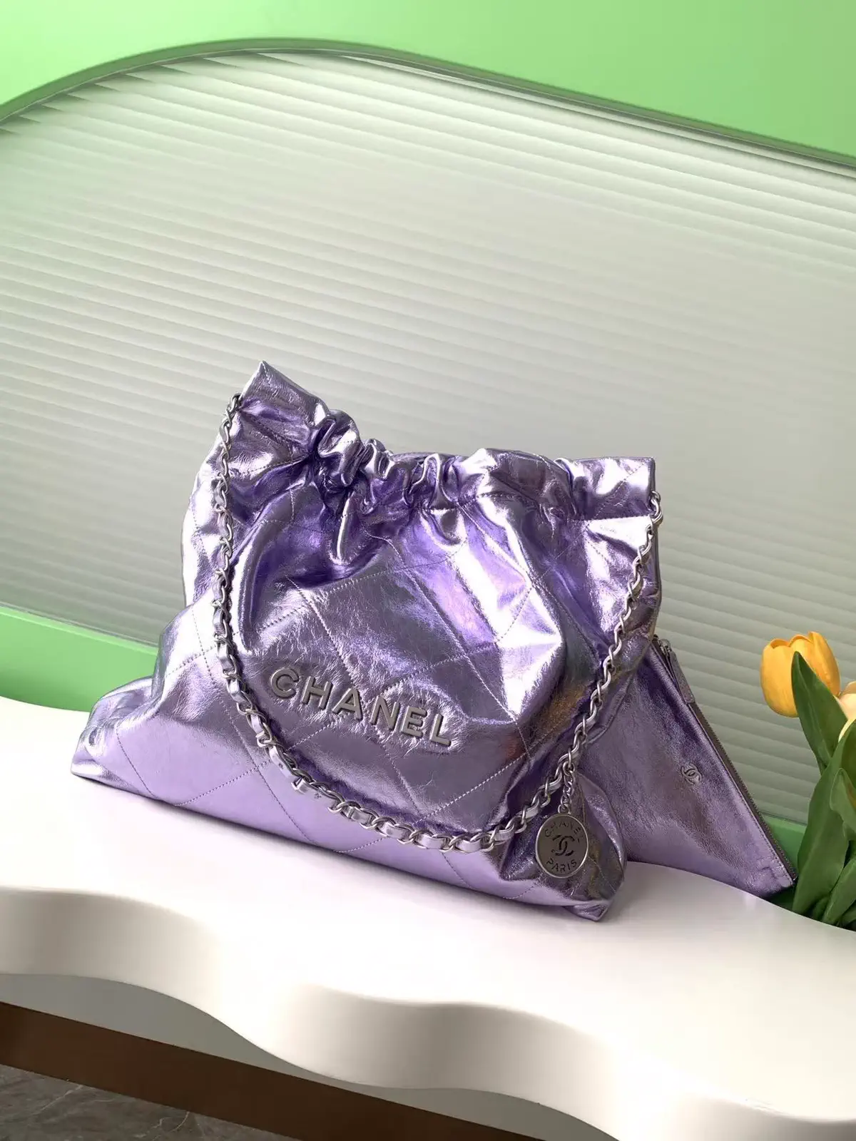 Chanel Quilted Metallic Purple 22 Bag image 1